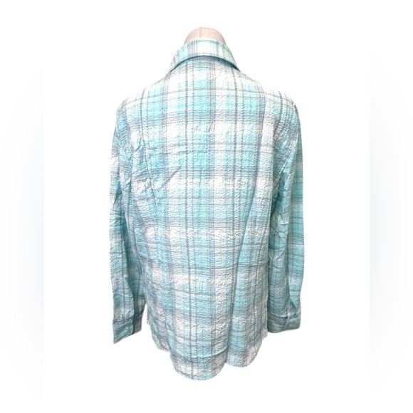 Orvis Women’s Long Sleeve Button Front Plaid Textured Shirt, Aqua, size L - Picture 4 of 10